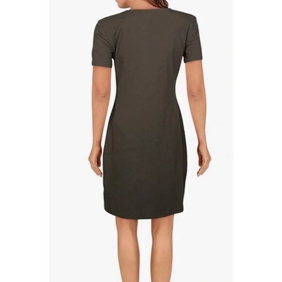 Theory Women's Ash Gather Tee Ruched Neck Short Sleeve Midi Slip Dress Size M - Picture 4 of 11